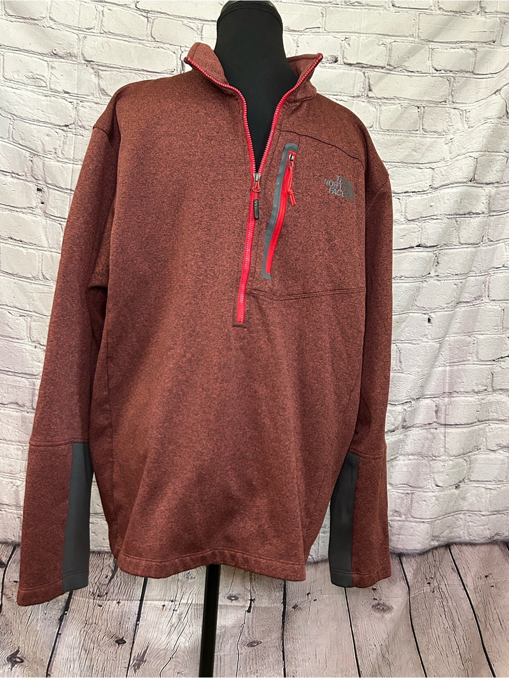 The North Face Men’s Brick Red Half-Zip Pullover with Gray Accents